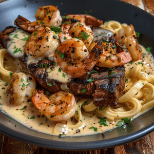 Cooking Blackened Steak and Shrimp Alfredo - Charm Recipes