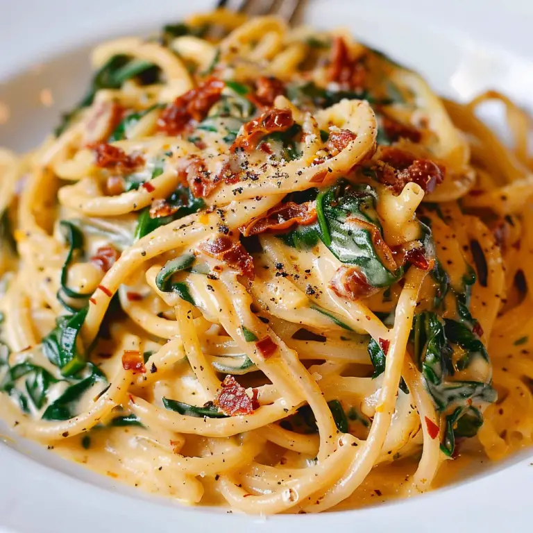 How to make Delicious Spaghetti & Spinach with Sun-Dried Tomato Cream Sauce Recipe