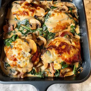How to Make Chicken with Creamed Spinach Bacon Mushrooms
