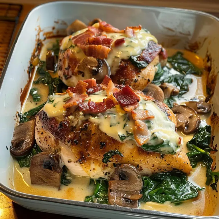 How to Make Chicken with Creamed Spinach Bacon Mushrooms