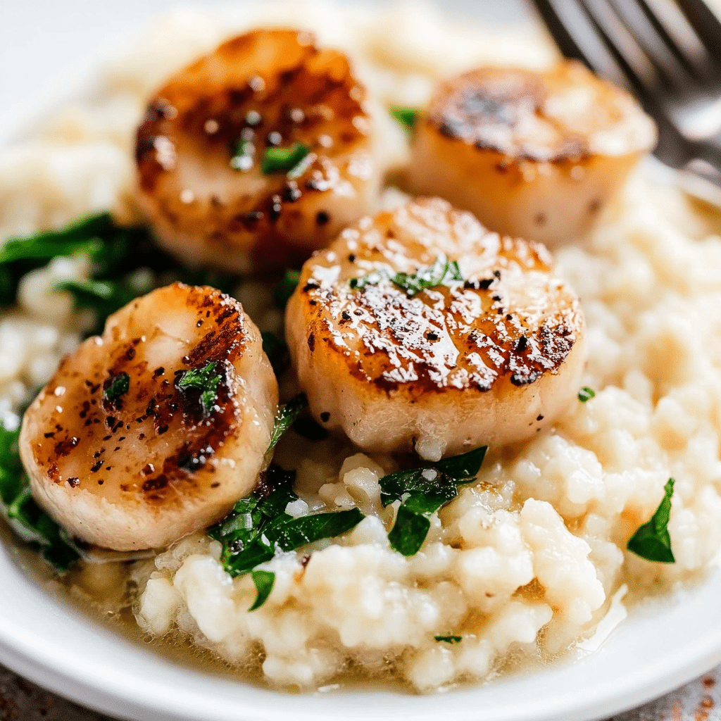 Lemon Butter Scallops Over Parmesan Risotto