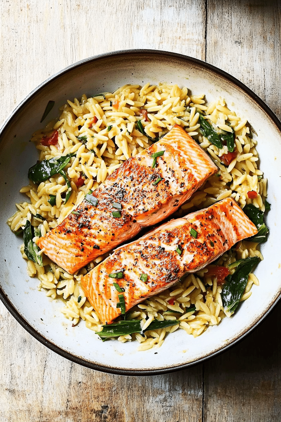 One Skillet Salmon with Lemon Orzo