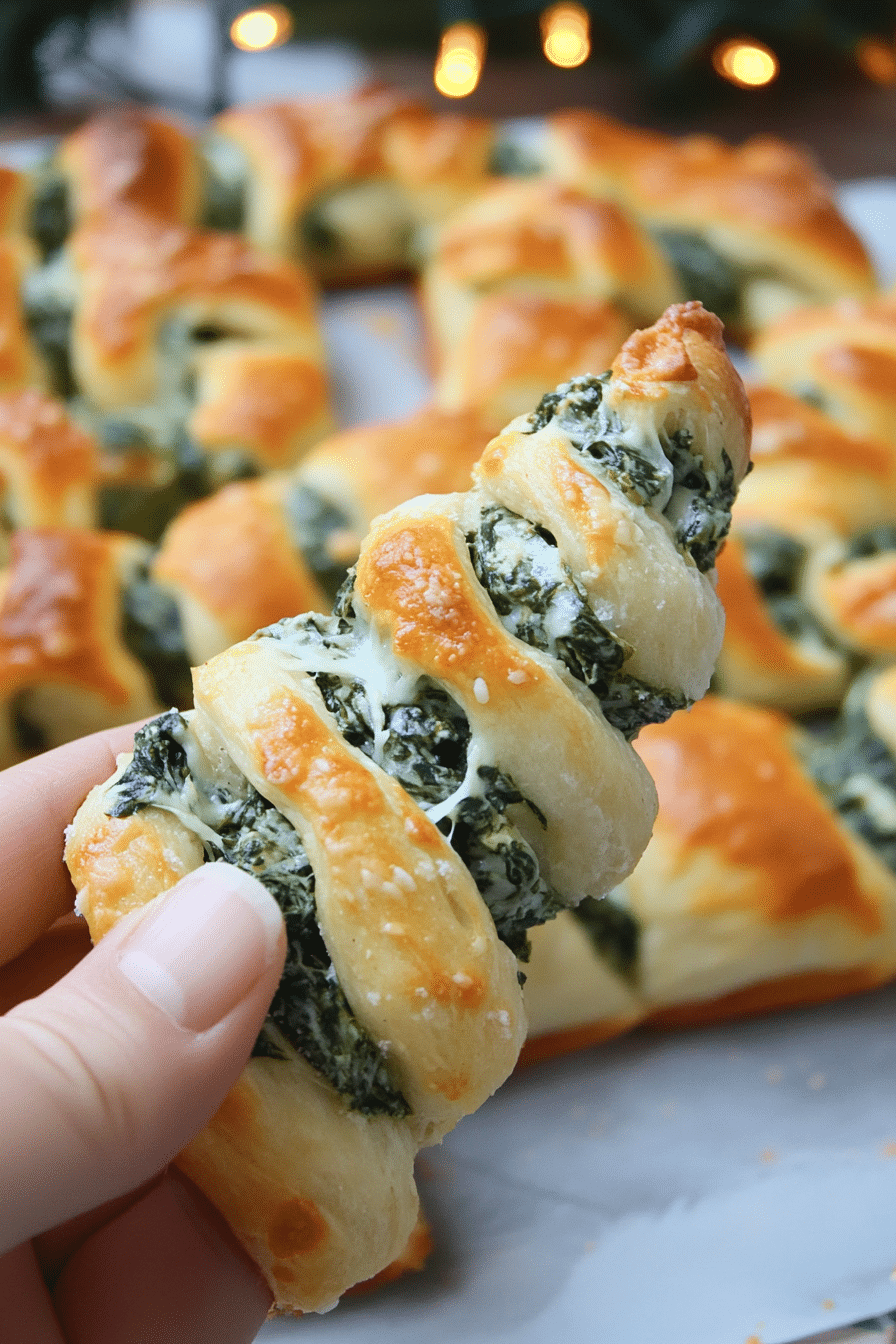 Christmas Tree Spinach Dip Breadsticks