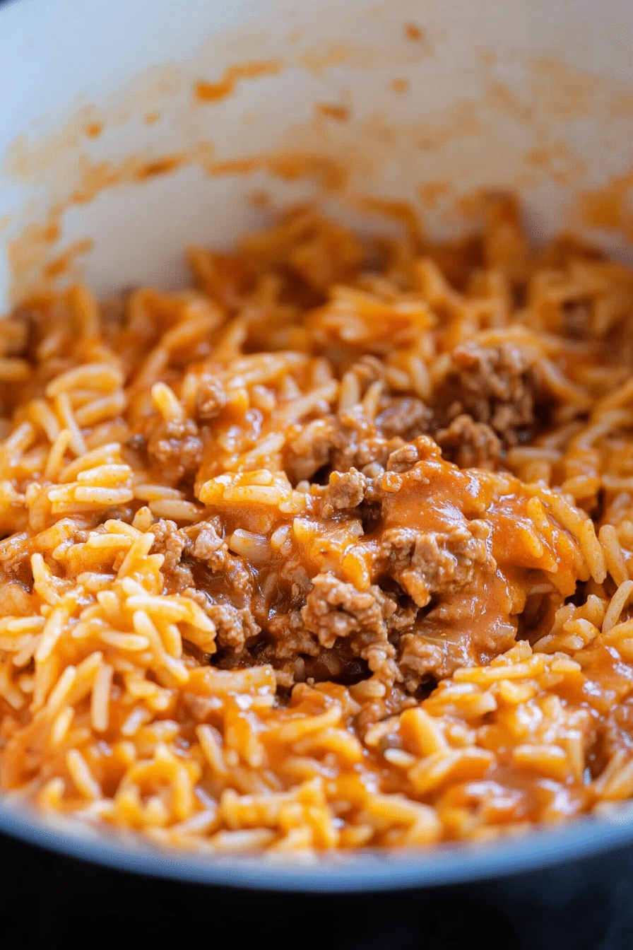 GROUND BEEF ORZO WITH TOMATO CREAM SAUCE