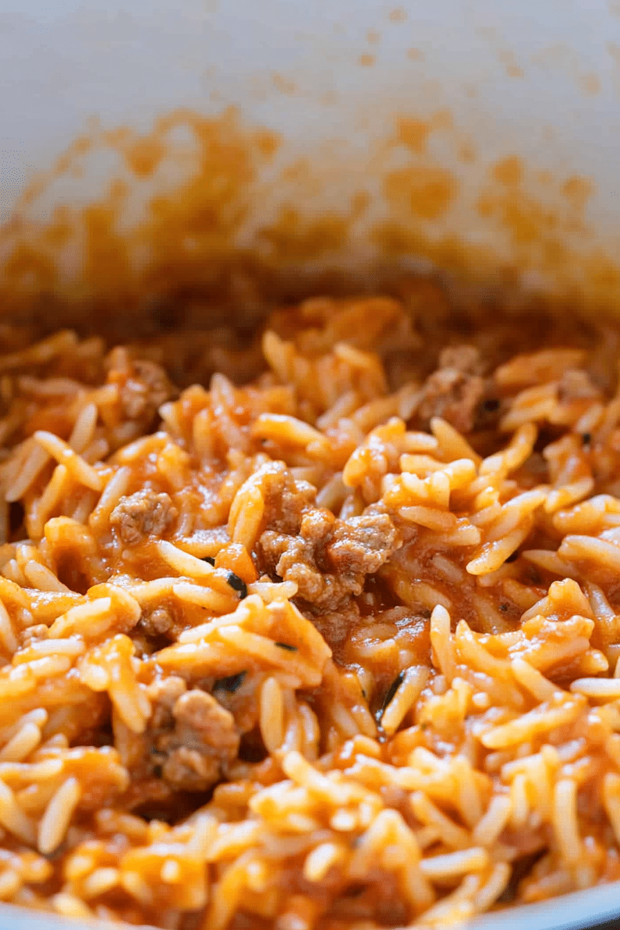 GROUND BEEF ORZO WITH TOMATO CREAM SAUCE