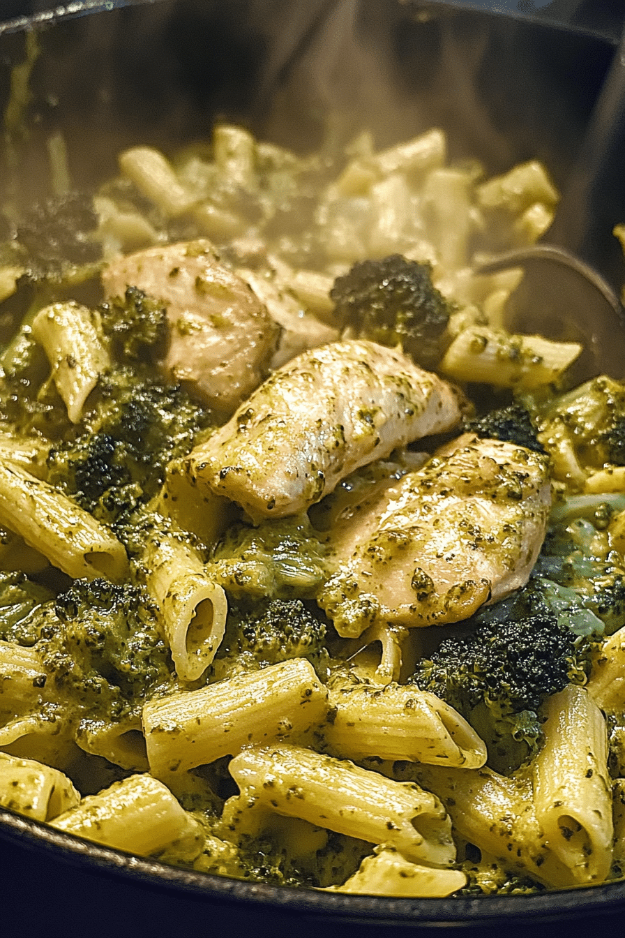 Creamy Pesto Chicken and Broccoli Pasta Bake