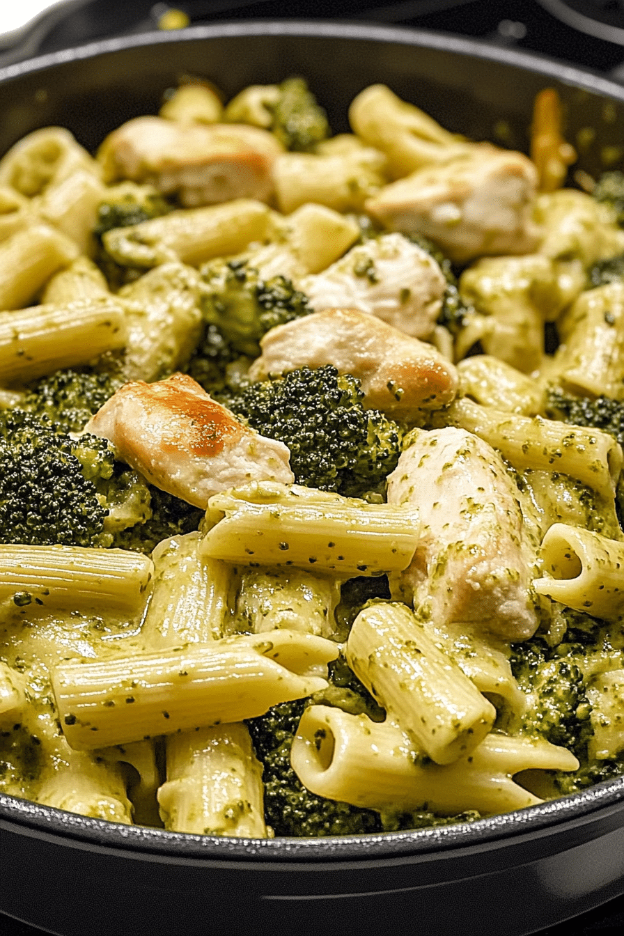 Creamy Pesto Chicken and Broccoli Pasta Bake