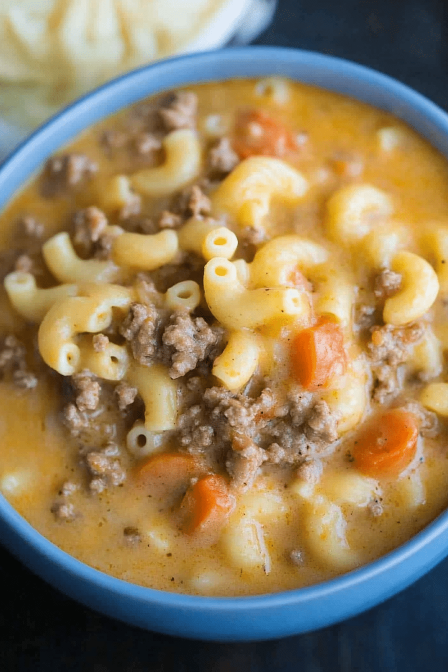 One Pot Macaroni Cheeseburger Soup