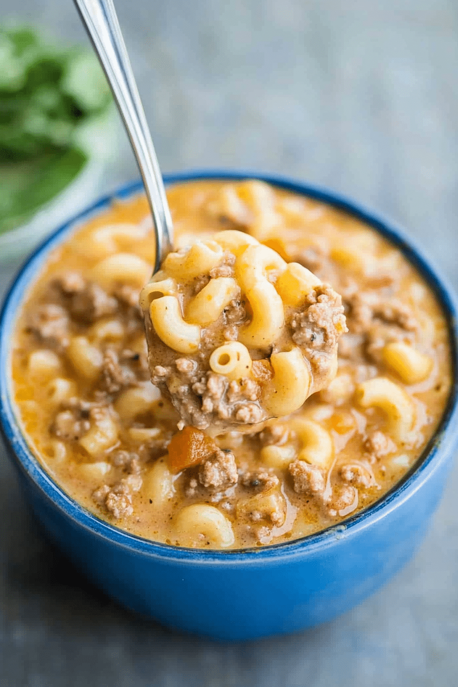 One Pot Macaroni Cheeseburger Soup