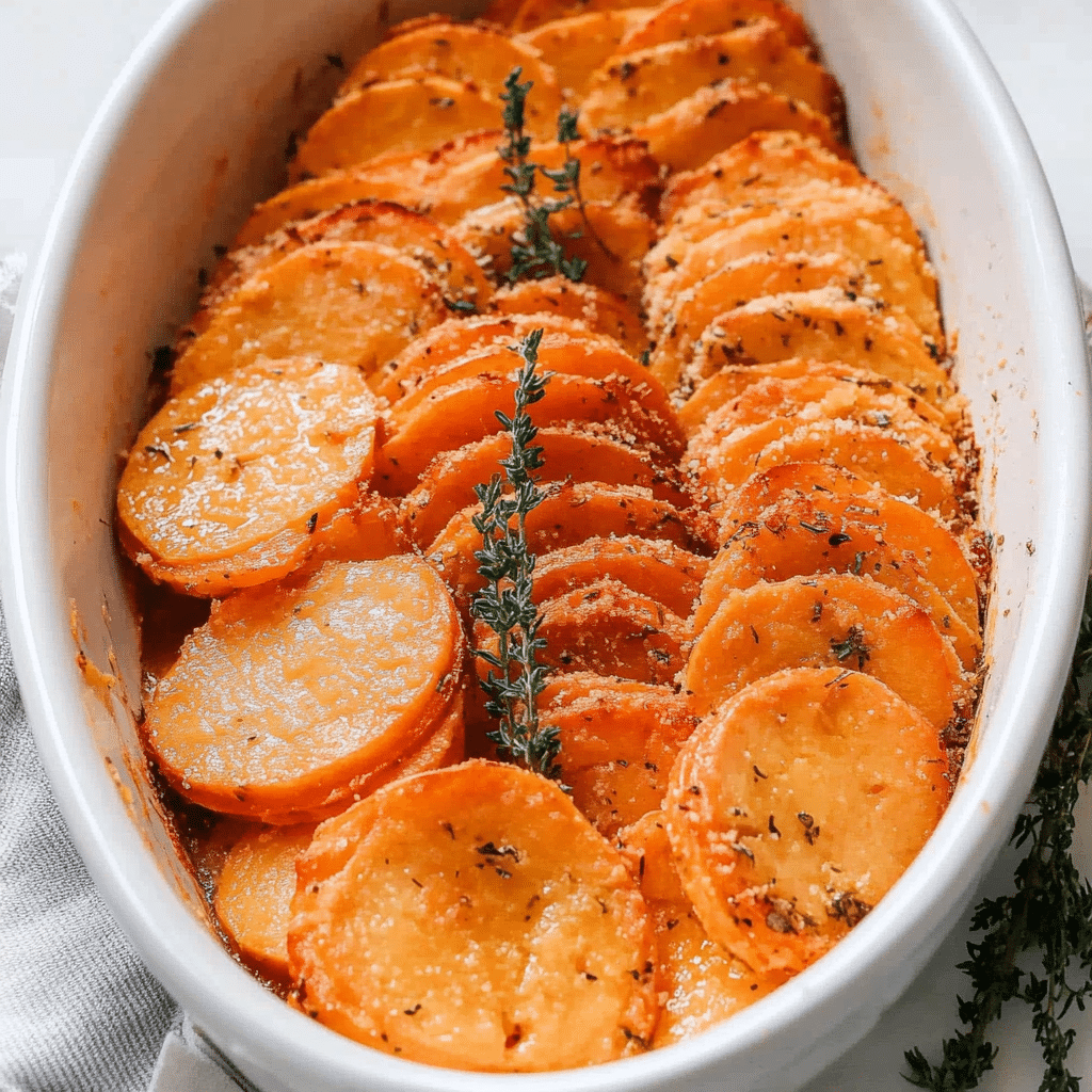 Roasted Sweet Potatoes with garlic and Parmesan