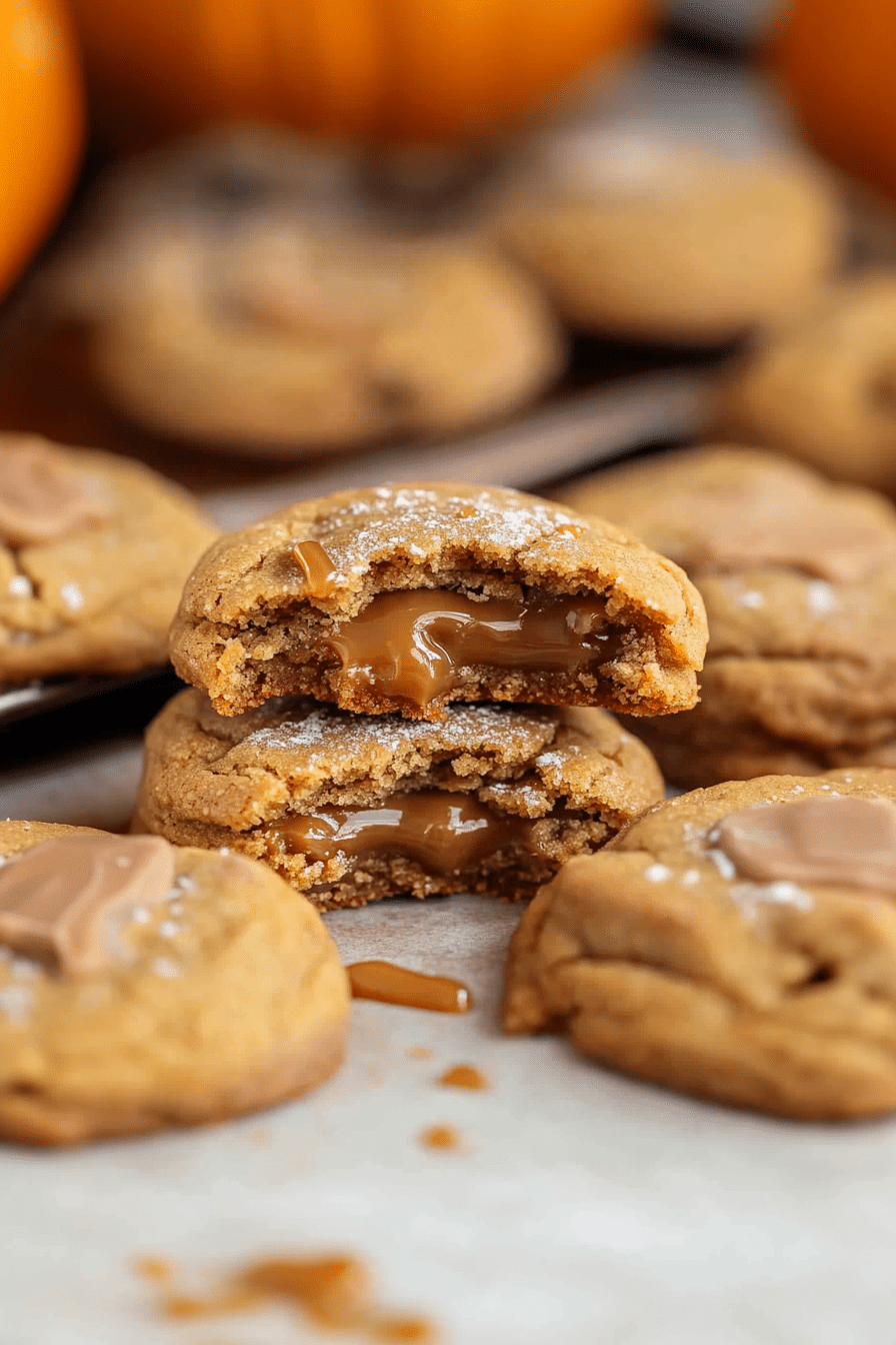 Caramel Stuffed Pumpkin Cookies