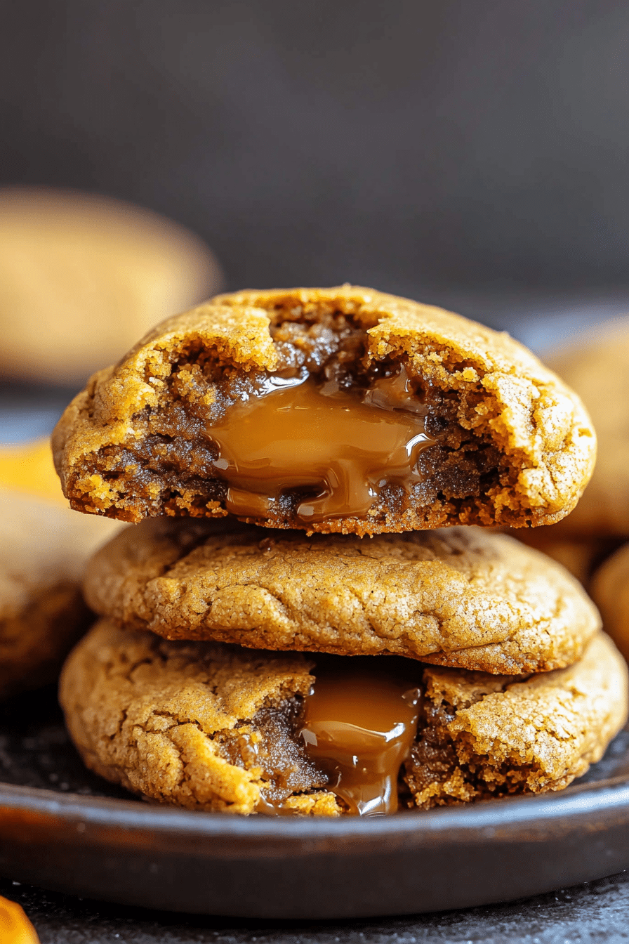 Caramel Stuffed Pumpkin Cookies