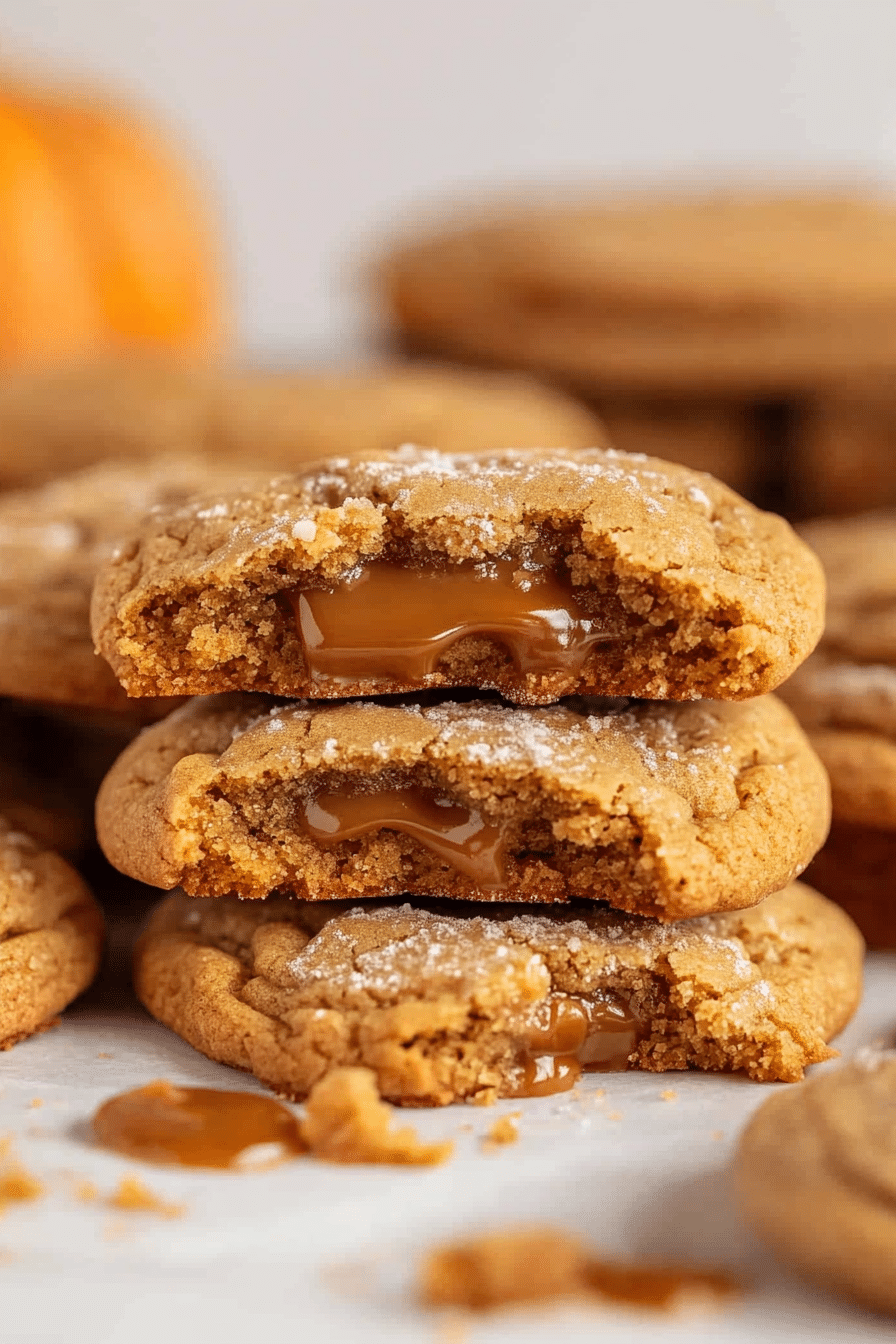 Caramel Stuffed Pumpkin Cookies