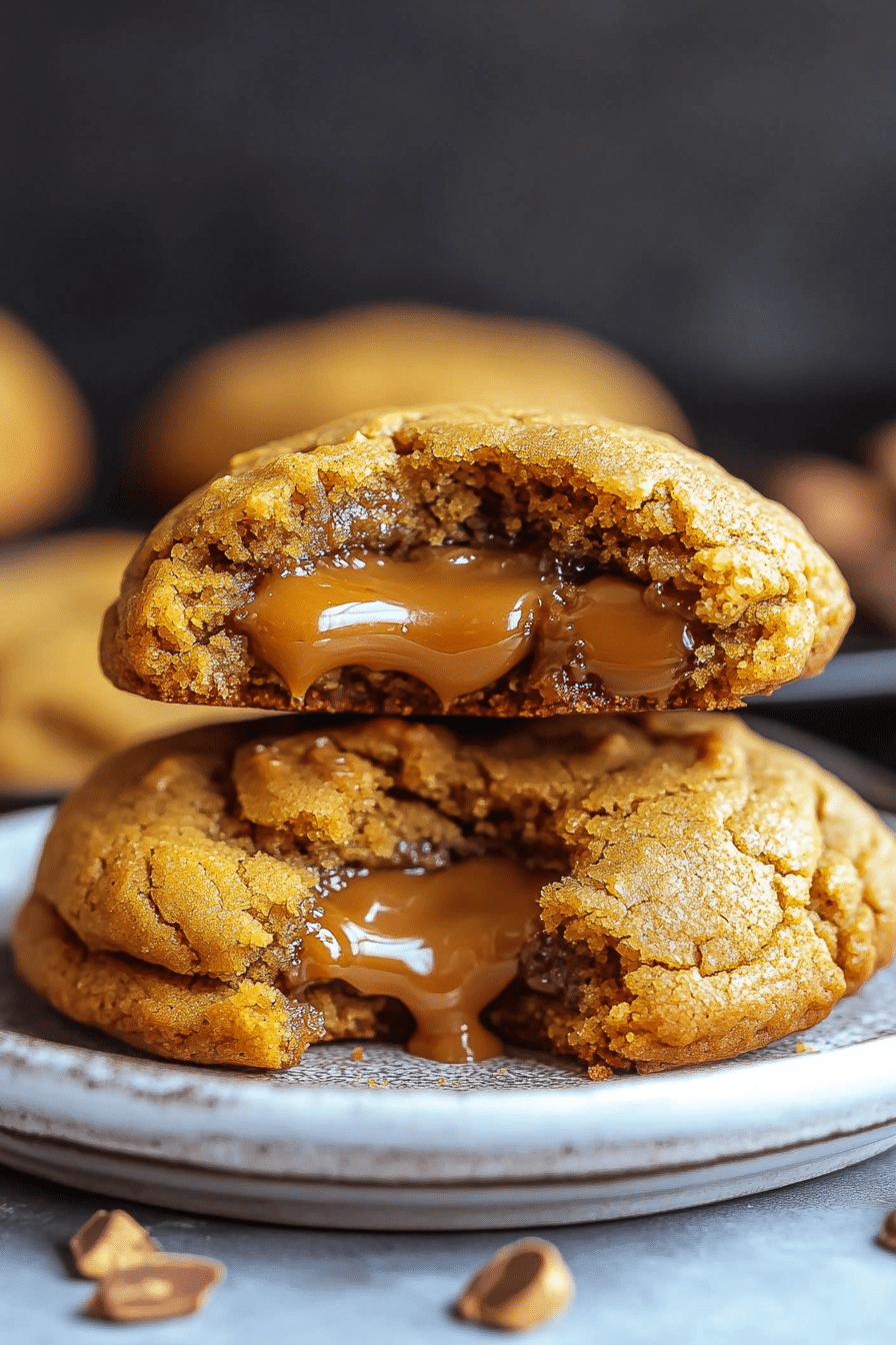 Caramel Stuffed Pumpkin Cookies