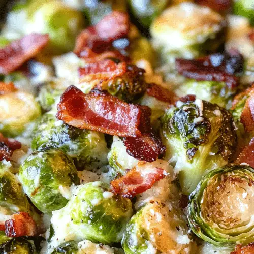 Creamy Garlic Parmesan Brussels Sprouts with Bacon