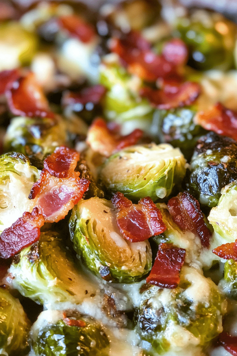 Creamy Garlic Parmesan Brussels Sprouts with Bacon