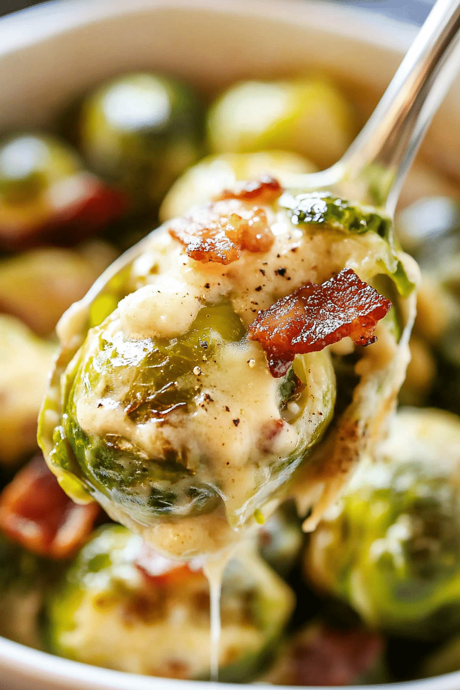 Creamy Garlic Parmesan Brussels Sprouts with Bacon