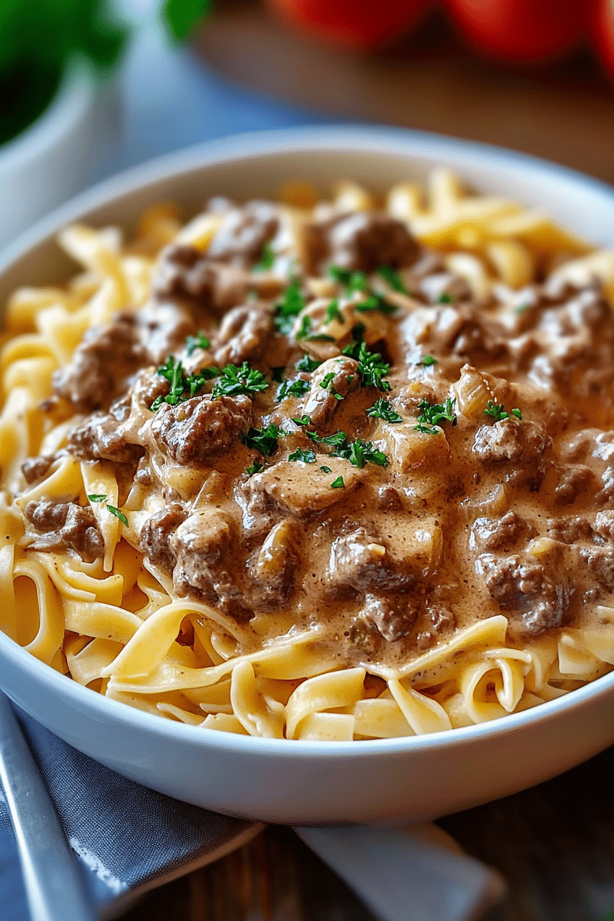 Slow Cooker Creamy Garlic Beef Pasta