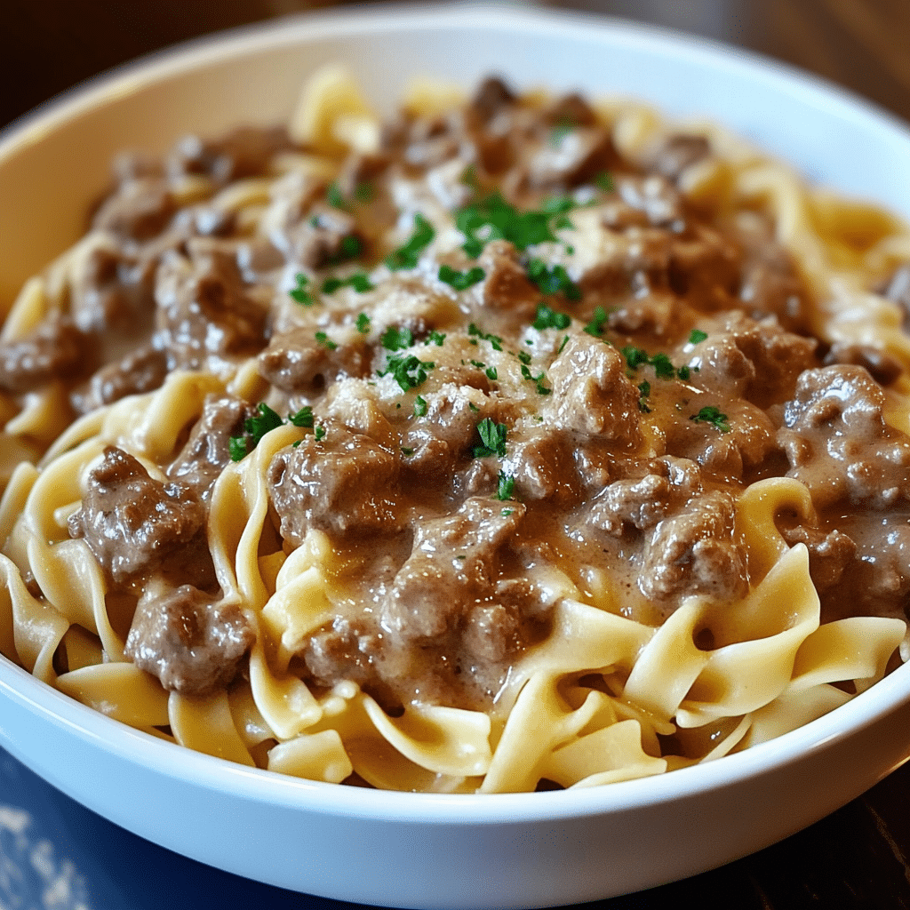 Slow Cooker Creamy Garlic Beef Pasta