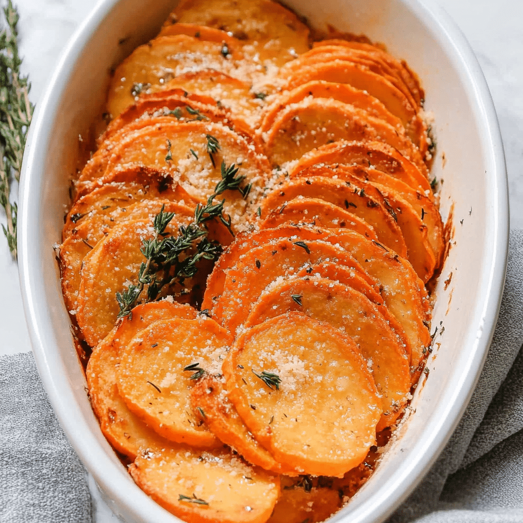 Roasted Sweet Potatoes with garlic and Parmesan