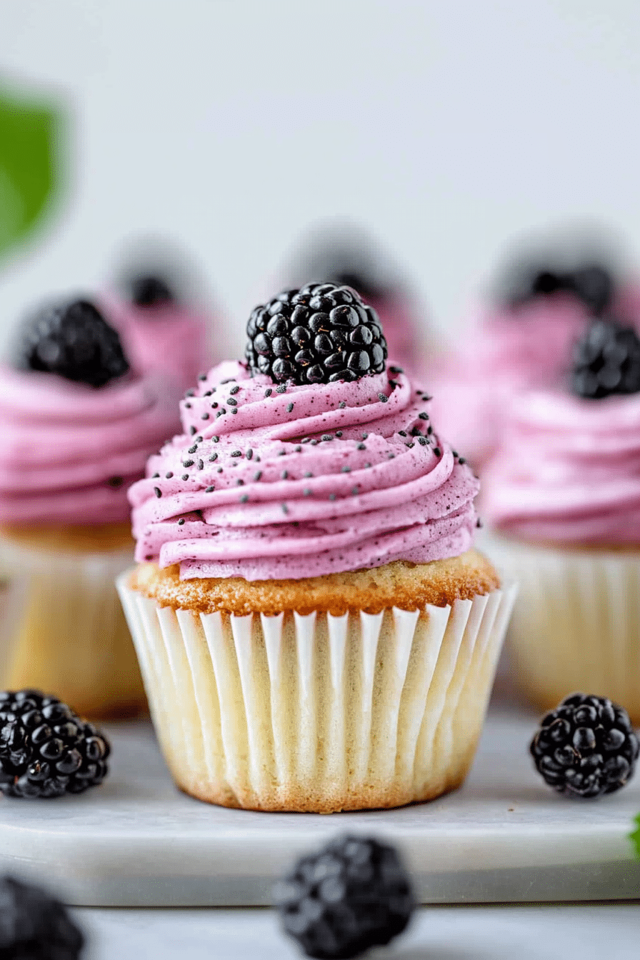 Lemon Poppy Seed Cupcakes with Blackberry Frosting