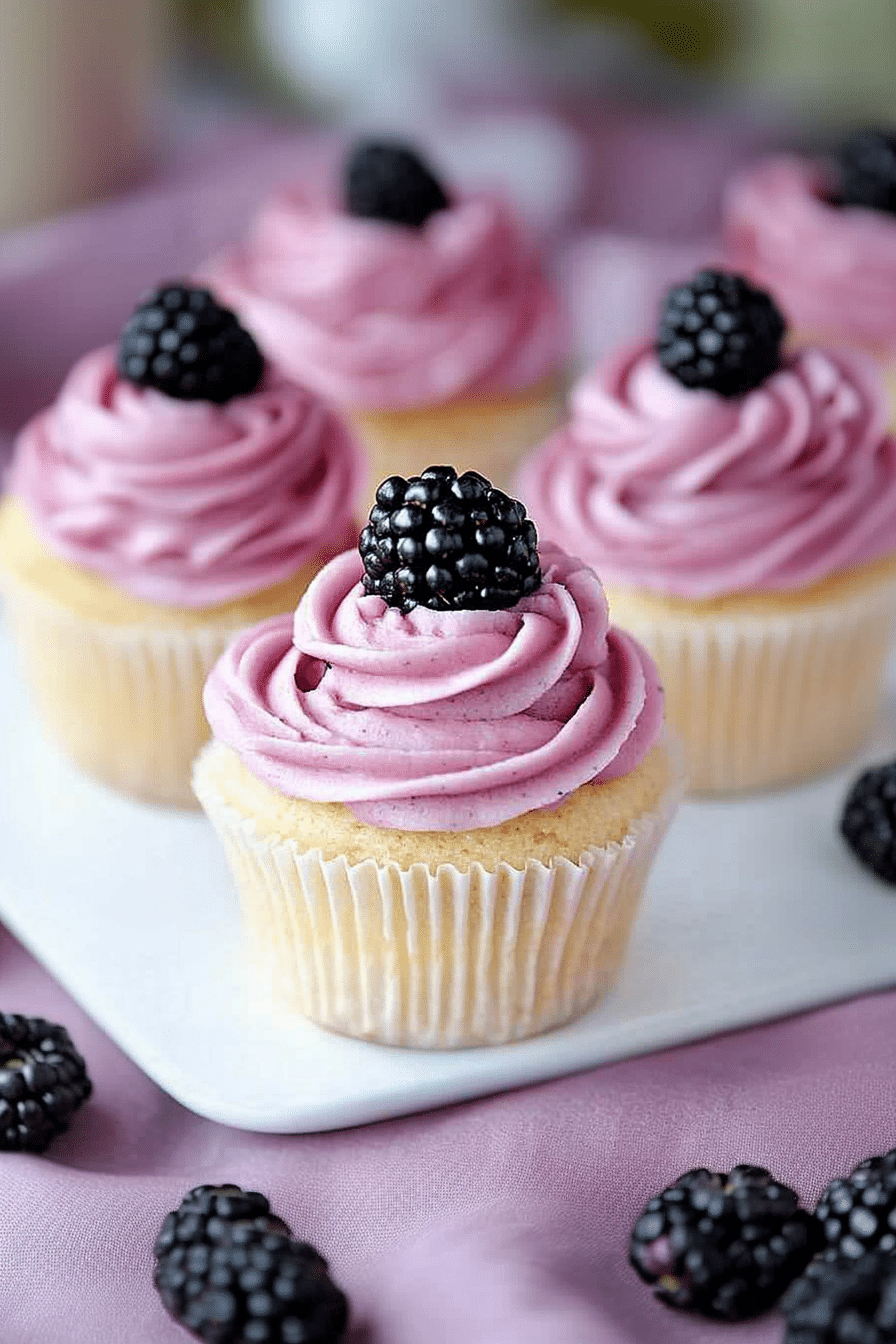 Lemon Poppy Seed Cupcakes with Blackberry Frosting