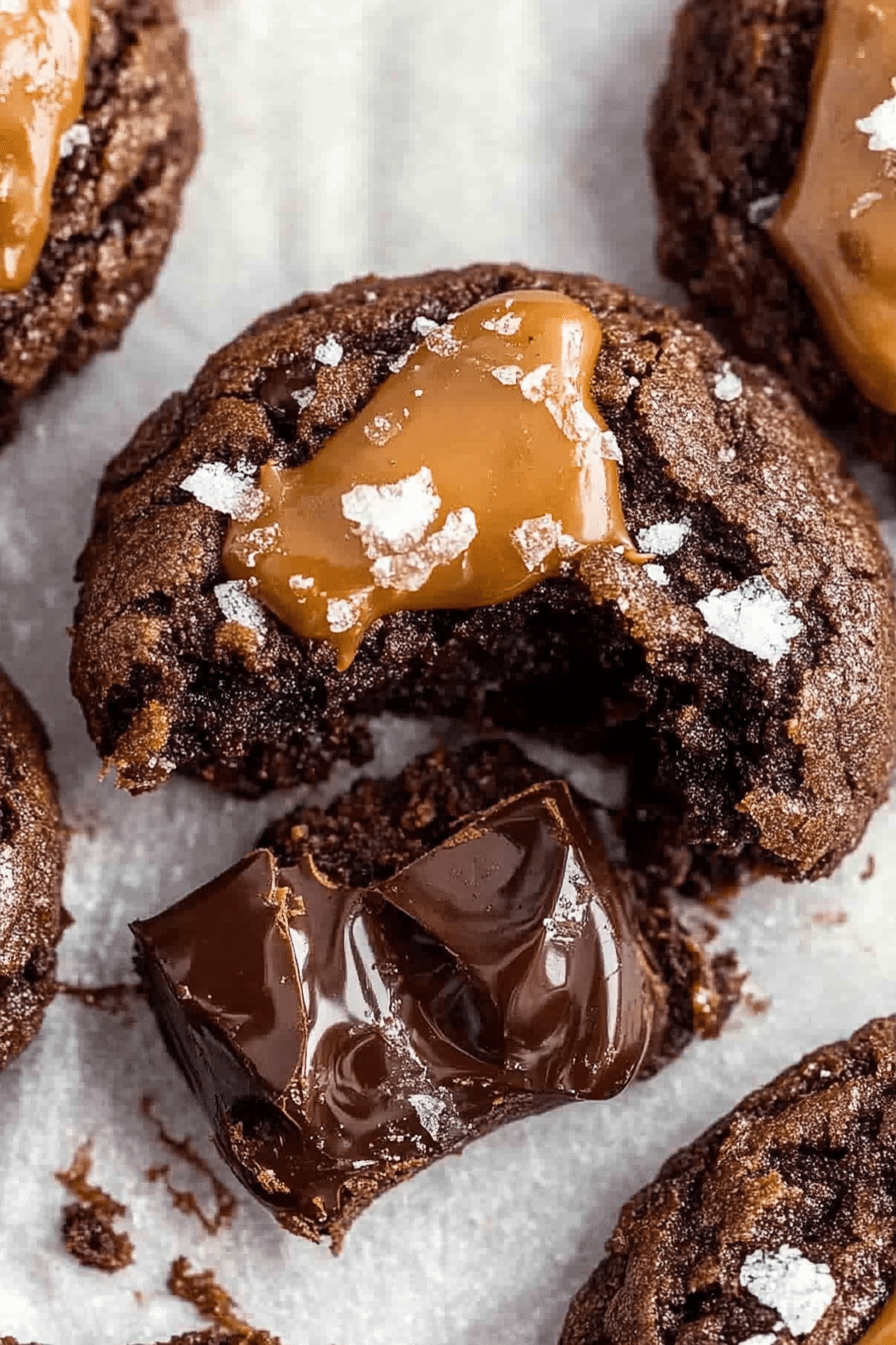 Salted Caramel Chocolate Fudge Cookies