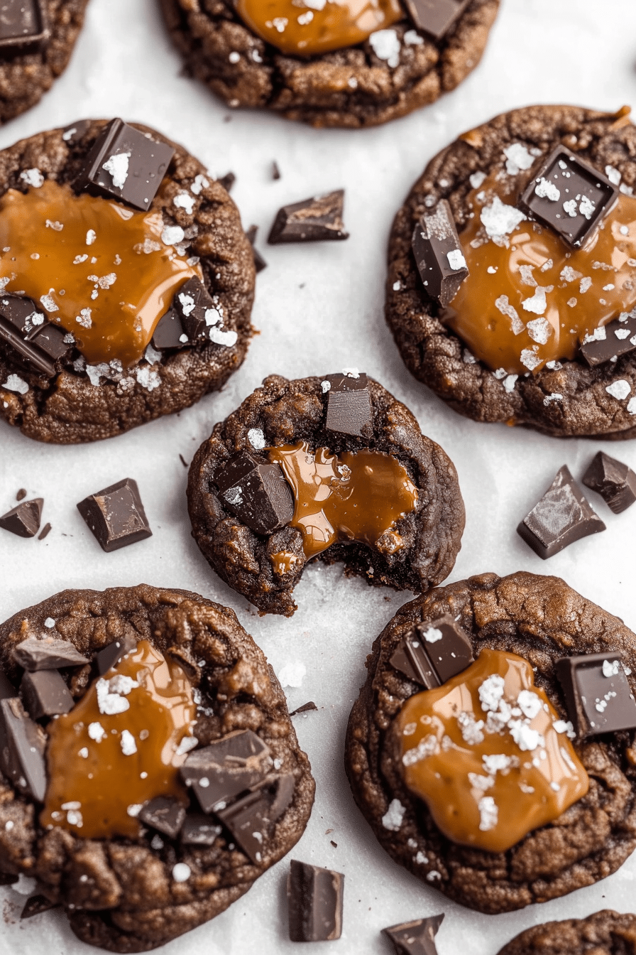 Salted Caramel Chocolate Fudge Cookies