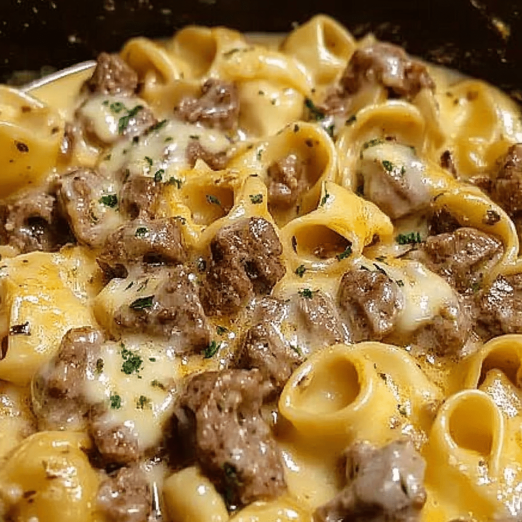 Cheesesteak Tortellini in Rich Provolone Sauce