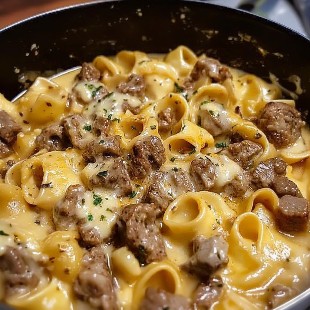 Cheesesteak Tortellini in Rich Provolone Sauce