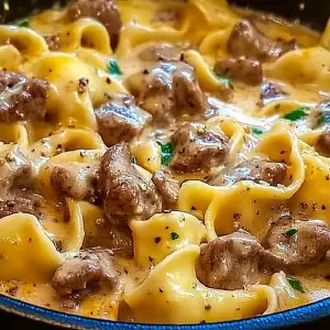 Cheesesteak Tortellini in Rich Provolone Sauce