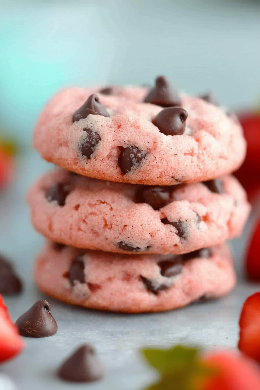 Strawberry Cake Mix Cookies With Chocolate Chips