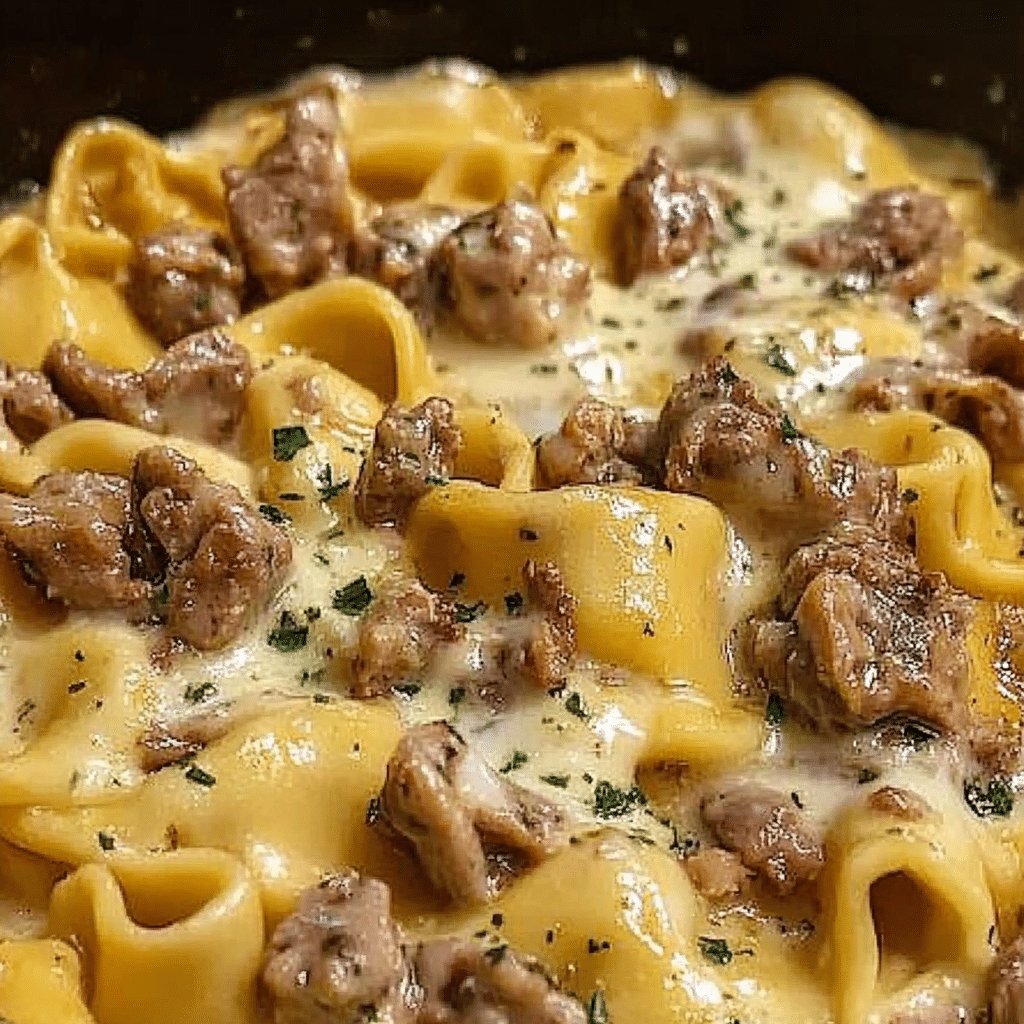 Cheesesteak Tortellini in Rich Provolone Sauce