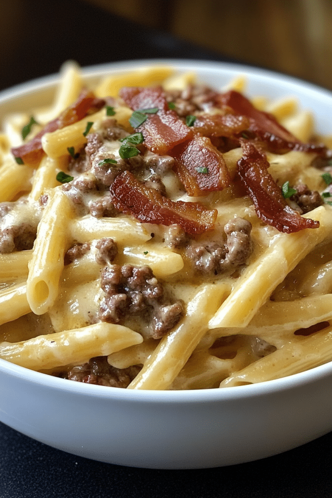 Loaded Bacon Cheeseburger Alfredo Pasta