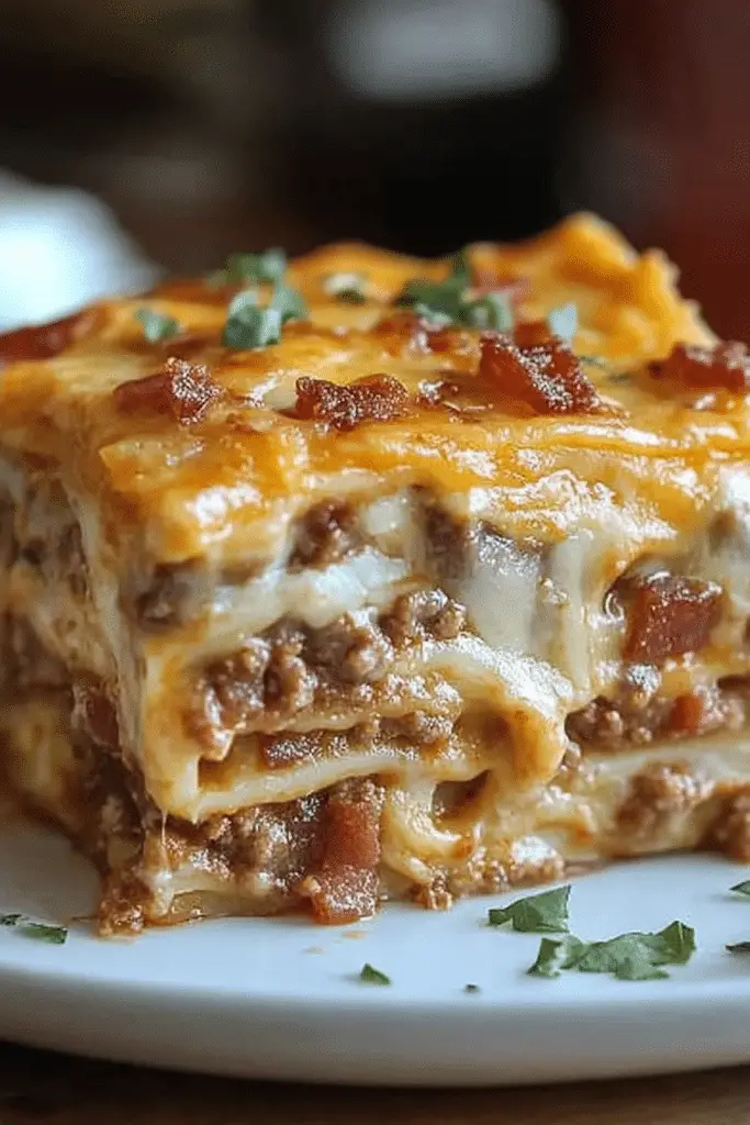 Parmesan Garlic Bacon Cheeseburger Lasagna