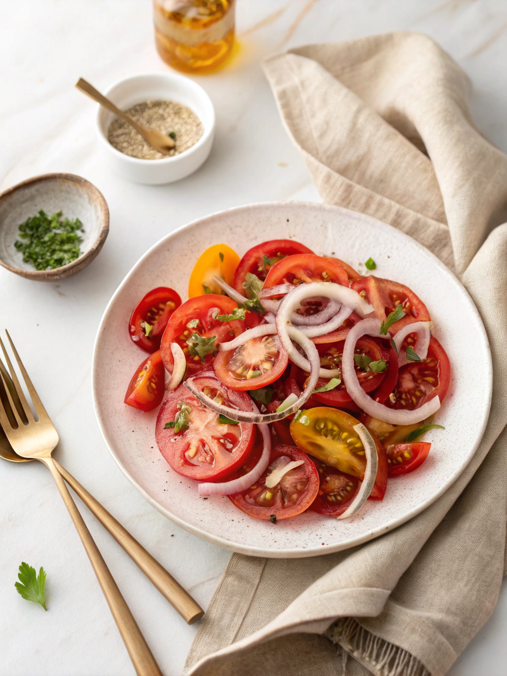 Tomato Salad Recipe with Sweet Onions serving suggestion