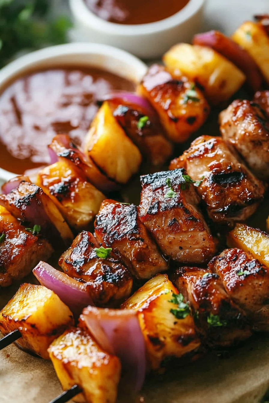 Barbecue Pineapple Pork Skewers Recipe Final Dish Presentation
