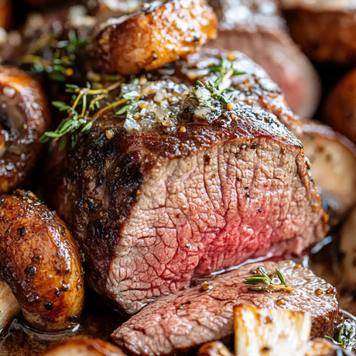 Beef Tenderloin with Savory Mushroom Gravy Recipe