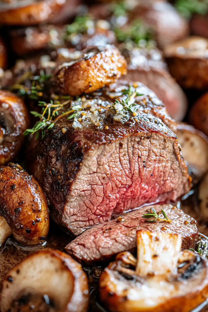 Beef Tenderloin with Savory Mushroom Gravy Recipe