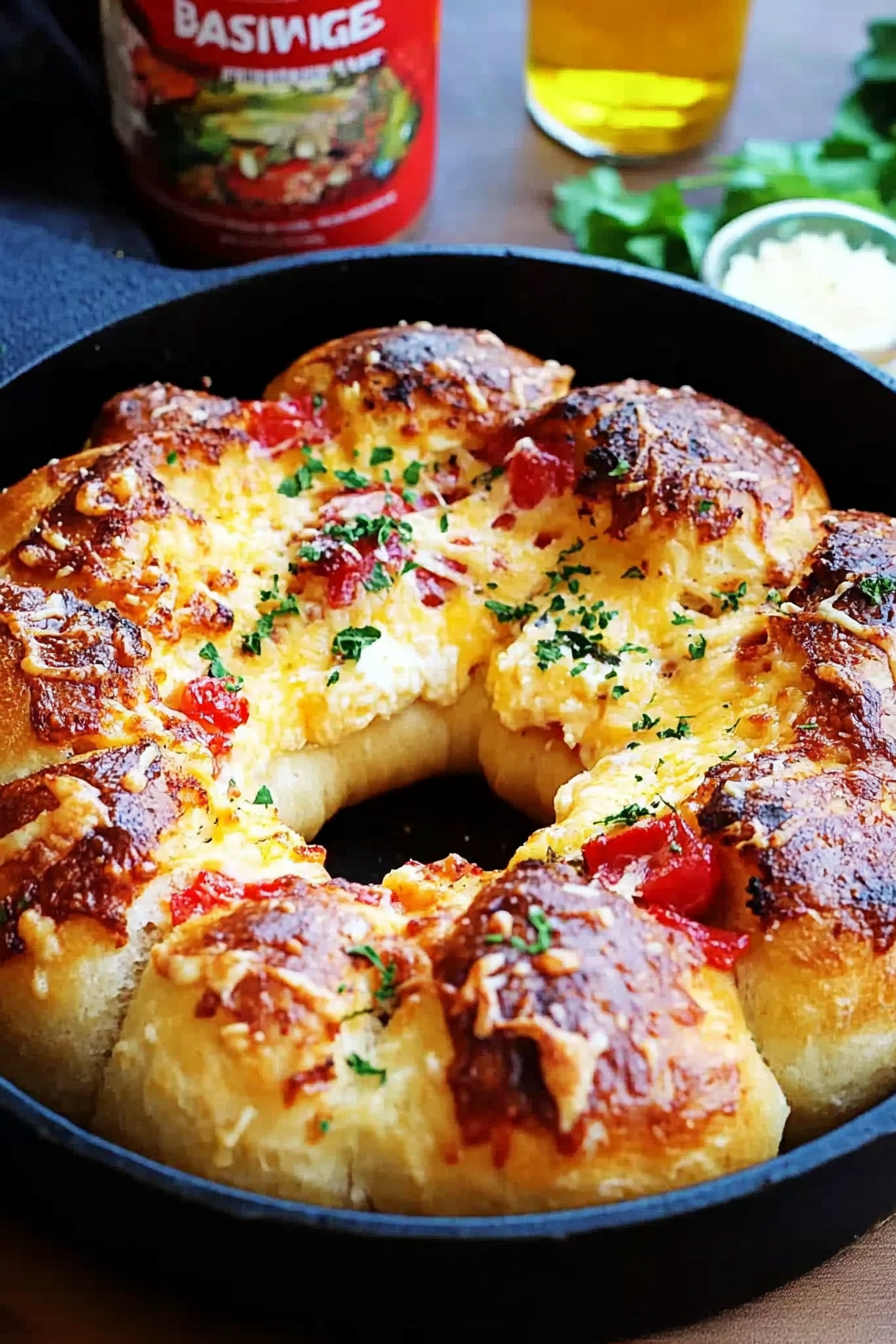 Bread Ring with Luscious Cheese Dip Recipe Final Dish Presentation
