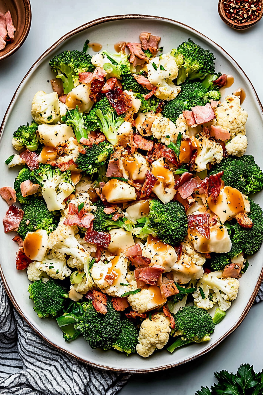 Broccoli and Cauliflower Salad Recipe Final Dish Presentation