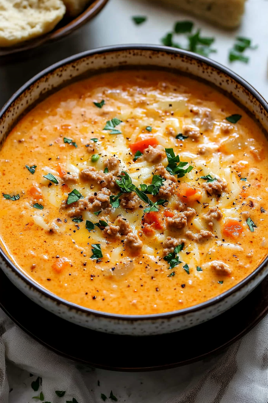 Cheeseburger Soup Recipe: A Comforting Hearty Meal Final Dish Presentation