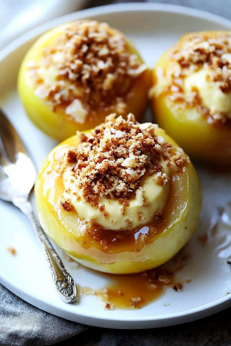 Cheesecake Stuffed Baked Apples Recipe Final Dish Presentation