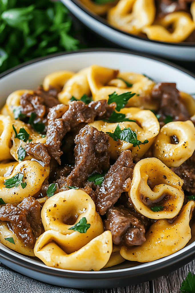 Cheesesteak Tortellini in Provolone Sauce