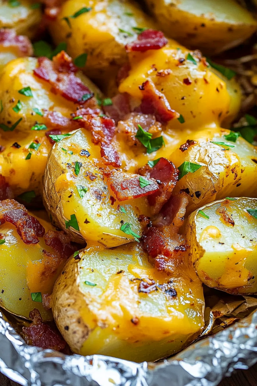 Cheesy Bacon Potato Foil Packets Recipe Final Dish Presentation