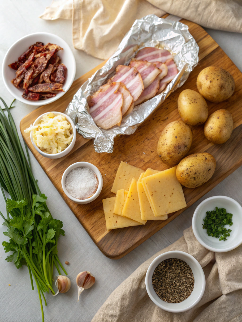 Cheesy Bacon Potato Foil Packets Recipe ingredients
