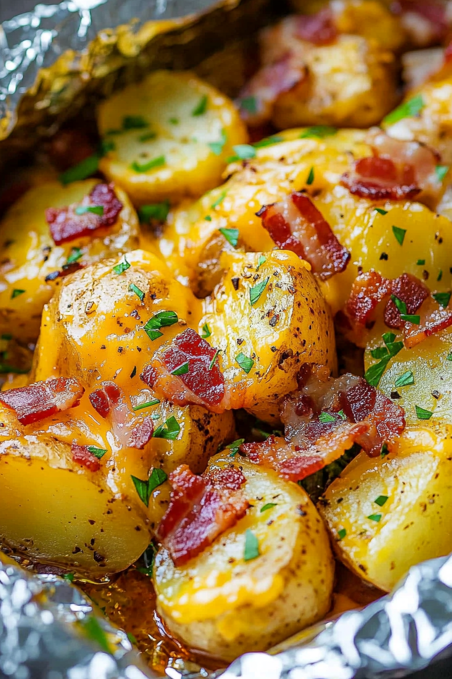 Cheesy Bacon Potato Foil Packets Recipe