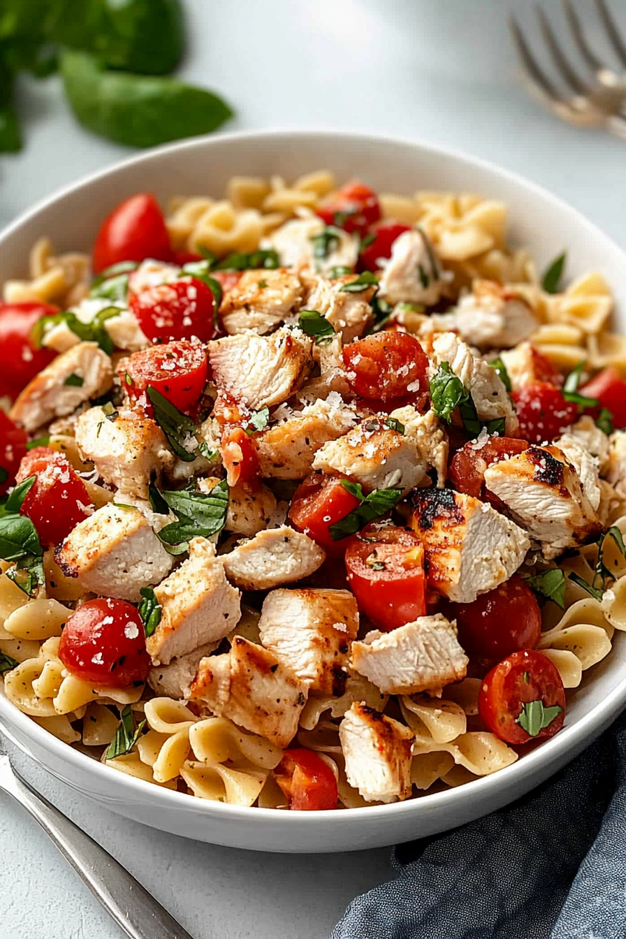 Chicken Bruschetta Pasta Recipe Final Dish Presentation