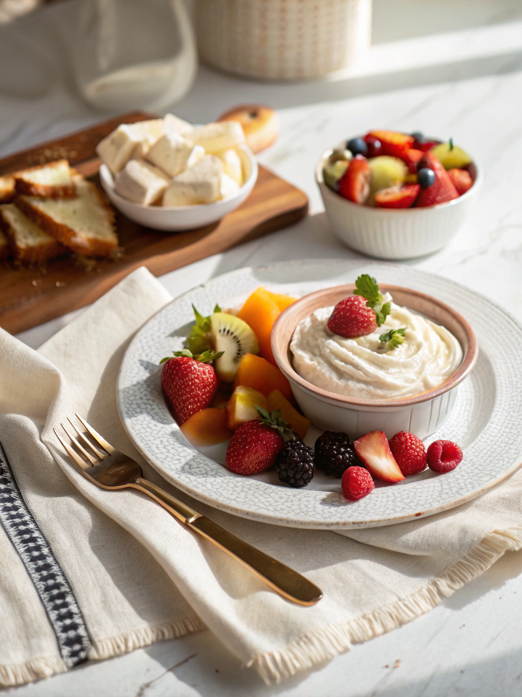 Churro Cream Cheese Fruit Dip Recipe serving suggestion