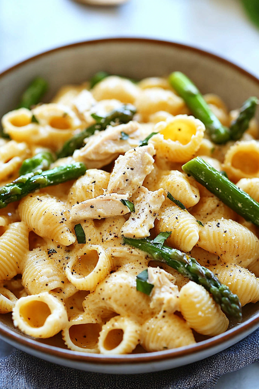 Creamy Chicken Asparagus Pasta Shells and Cheese Recipe